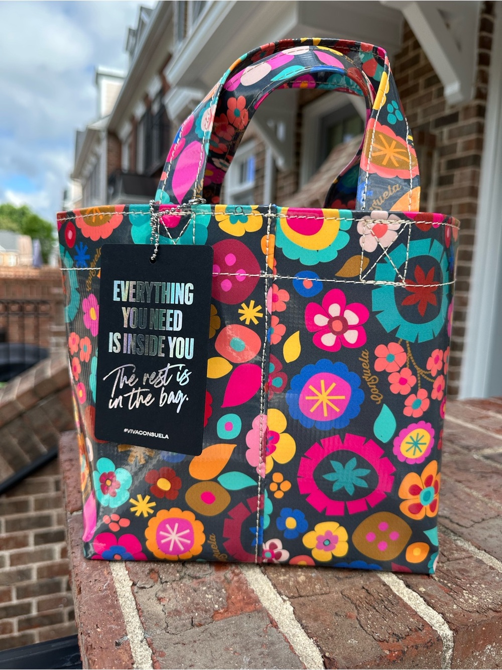 Consuela Floral Grab & Go, Canvas Tote in Teal, Pink, Orange & Yellow